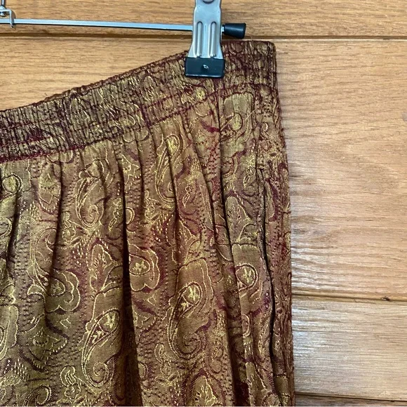 Vintage 90s Contempo Casuals gold burgundy metallic print elastic waist pants - Picture 3 of 5